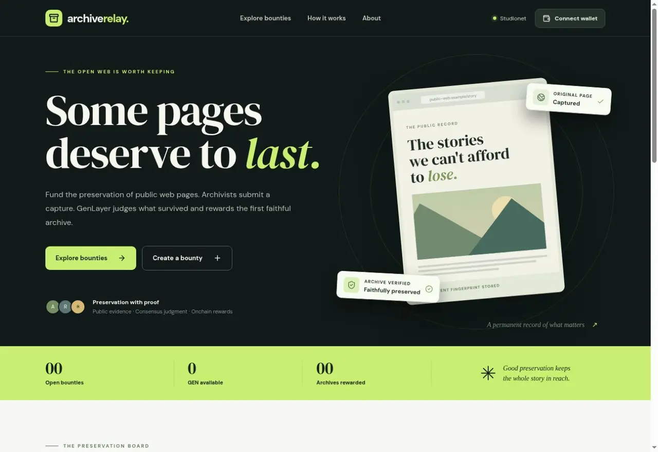 Archive Relay public website — Preserve the page. Keep the evidence.
