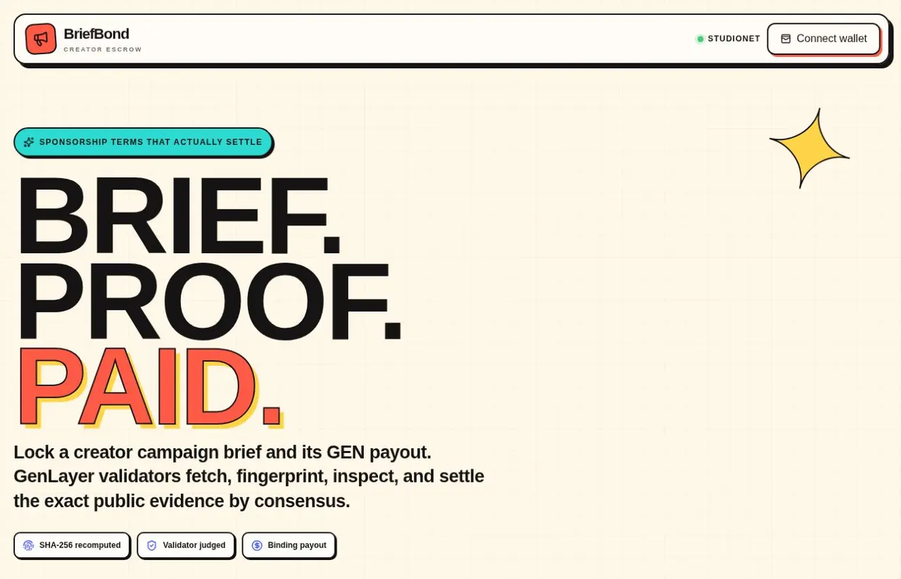 Brief Bond public website — From an agreed brief to reviewed evidence.